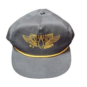 VTG‎ Made In USA Long Range B-1 Bomber Embroidered Tuck Strap Buckle Hat Cap
